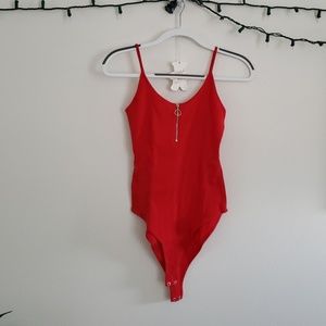Red spaghetti strap bodysuit